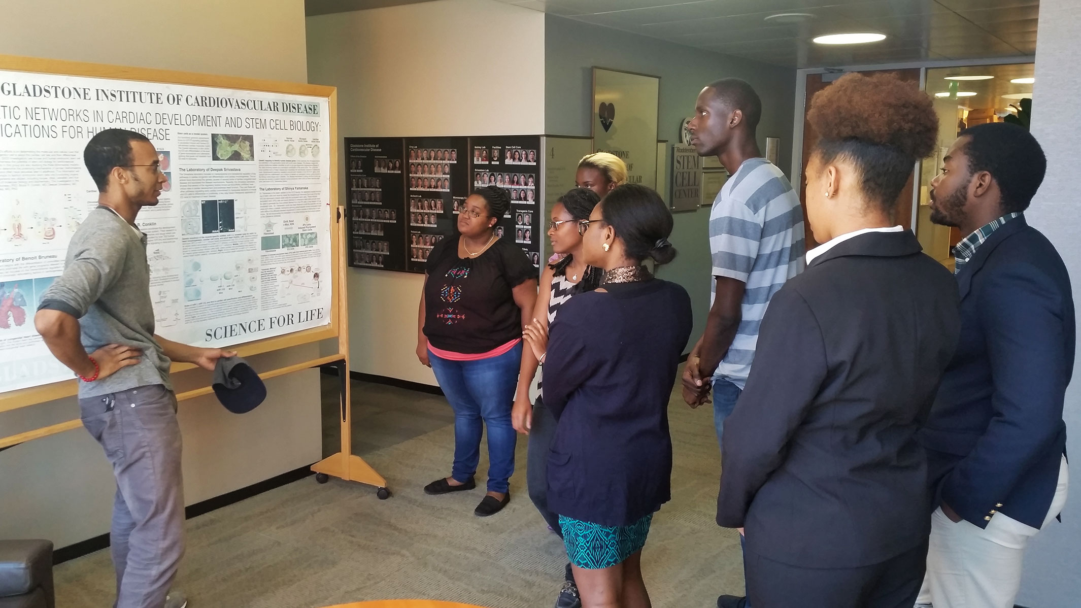 Elijah Martin gives an overview to the participants of the UC-HBCU summer research program.