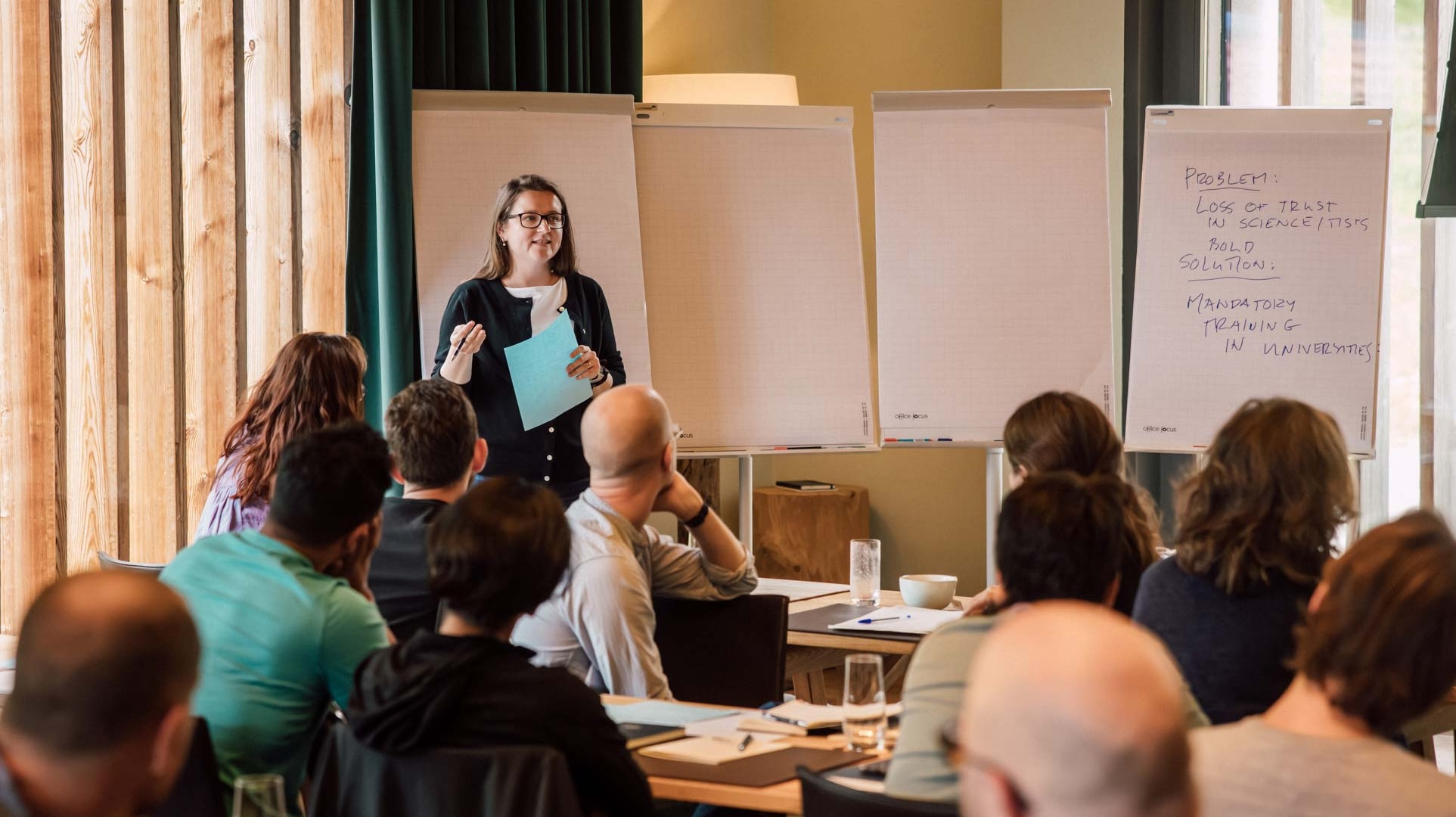 Yuliya Voskobiynyk presented her group’s ideas during a science communication workshop 