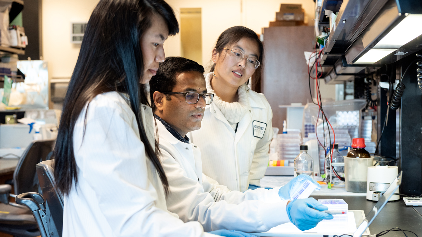 Scientists working in the Roan Lab at Gladstone Institutes