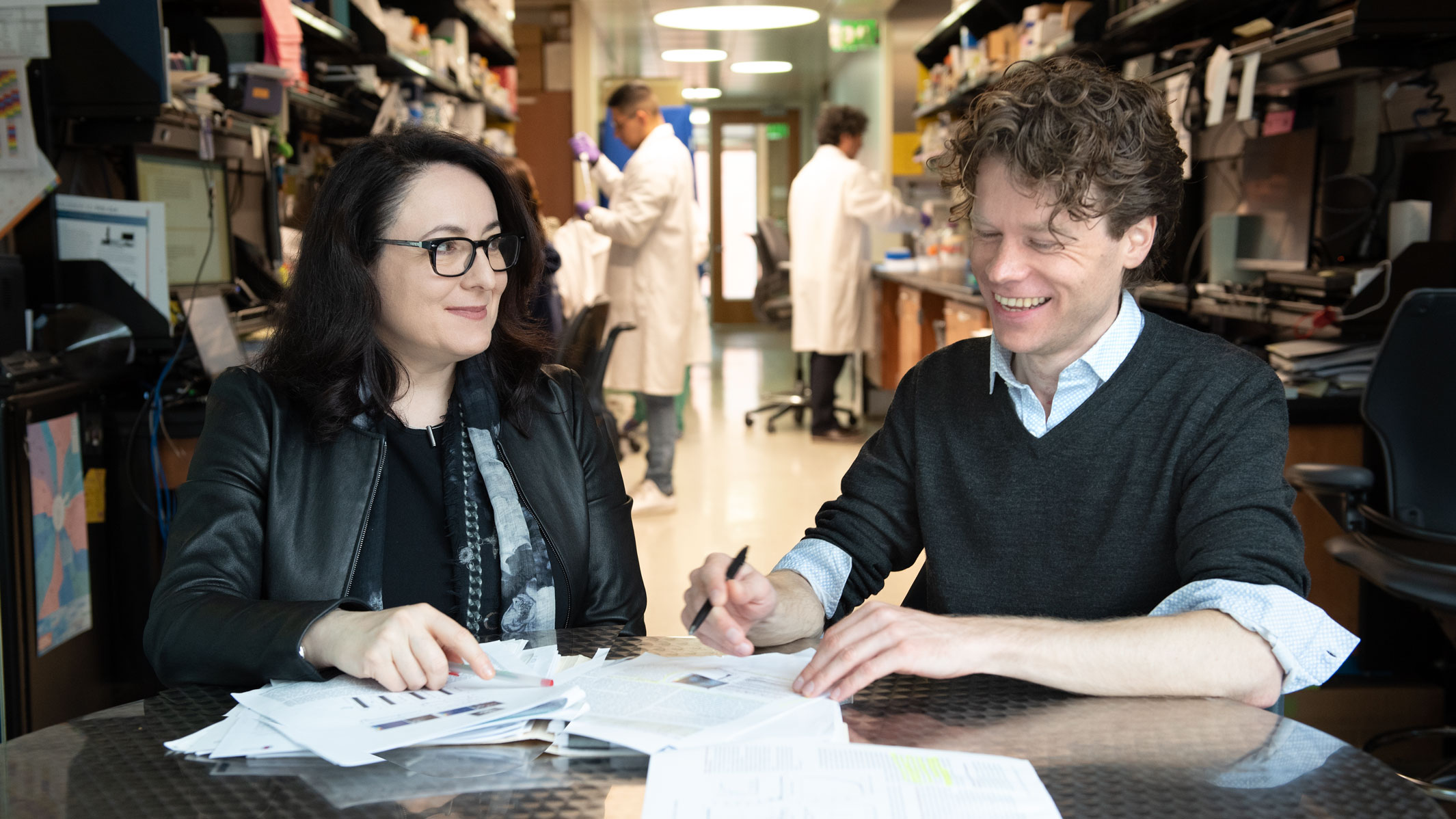 Gladstone scientists Katerina Akassoglou and Mario Merlini Gladstone scientists Katerina Akassoglou and Mario Merlini