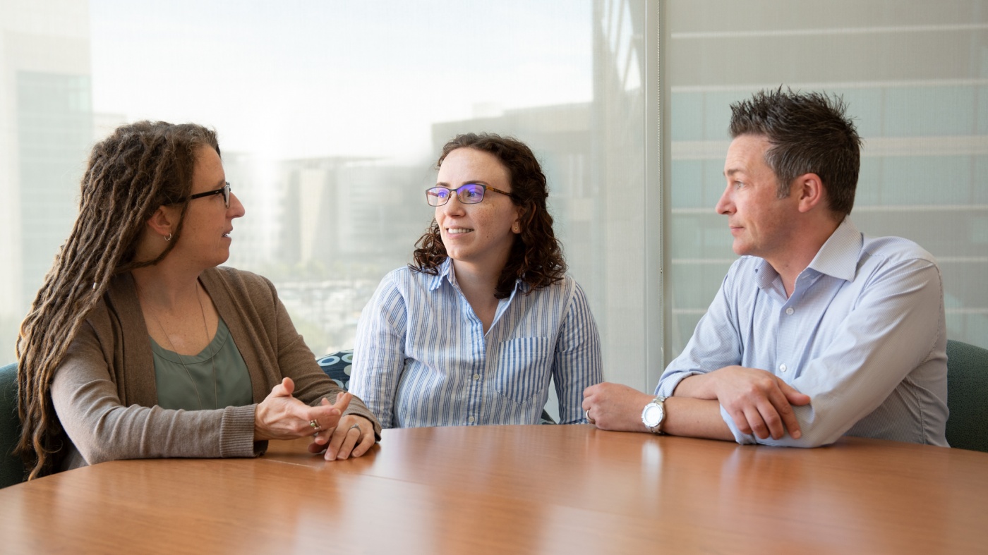 Gladstone scientists Katherine Pollard, Abigail Lind, and Benoit Bruneau Gladstone scientists Katherine Pollard, Abigail Lind, and Benoit Bruneau