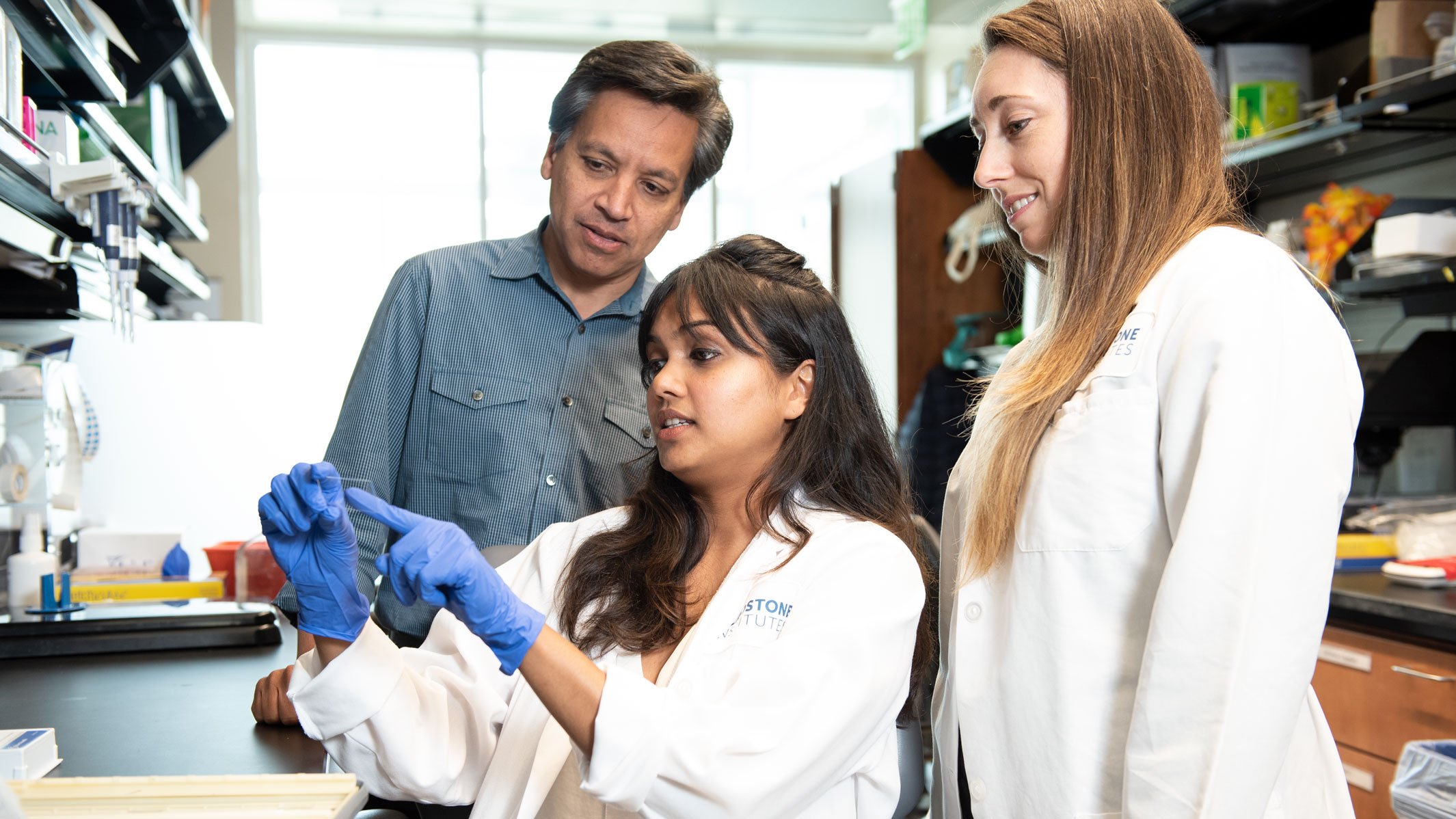 Gladstone scientists Deepak Srivastava, Yvanka DeSoysa, and Casey Gifford Gladstone scientists Deepak Srivastava, Yvanka DeSoysa, and Casey Gifford