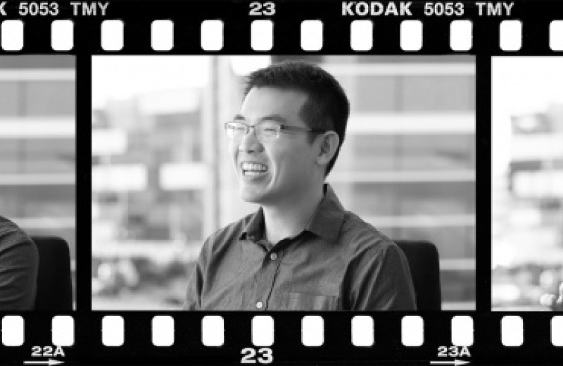 Film strip with three images of Andrew Chang