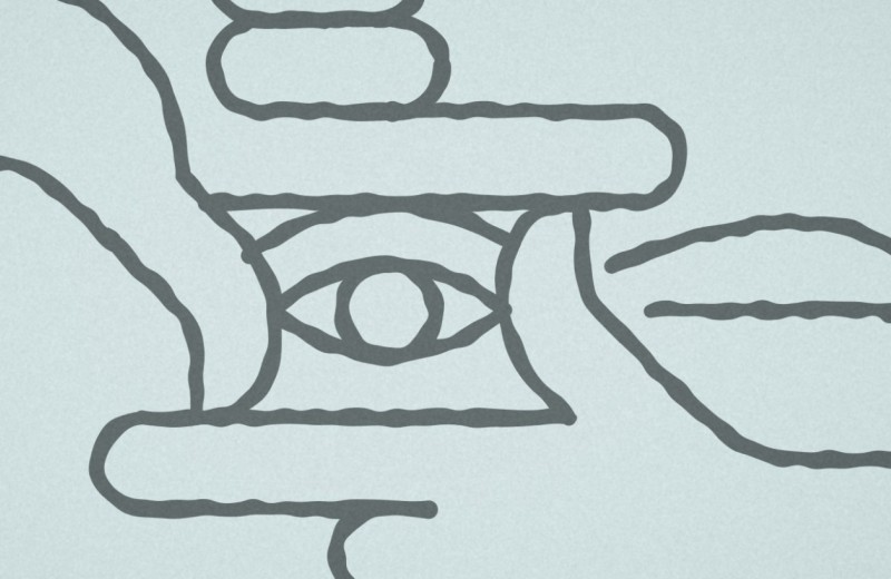 Sketch of hands framing an eye