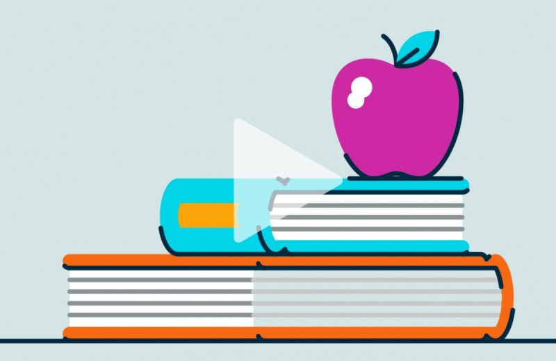 Graphic of books with an apple on top