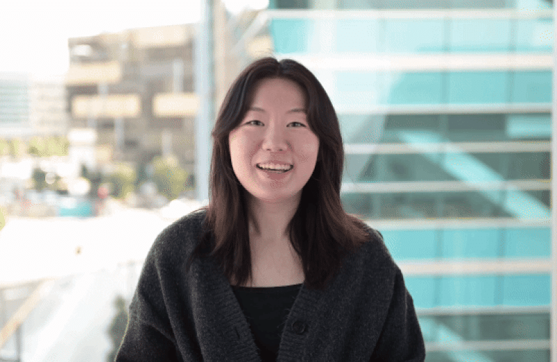 Gif of Shu Zhang laughing while being interviewed at Gladstone