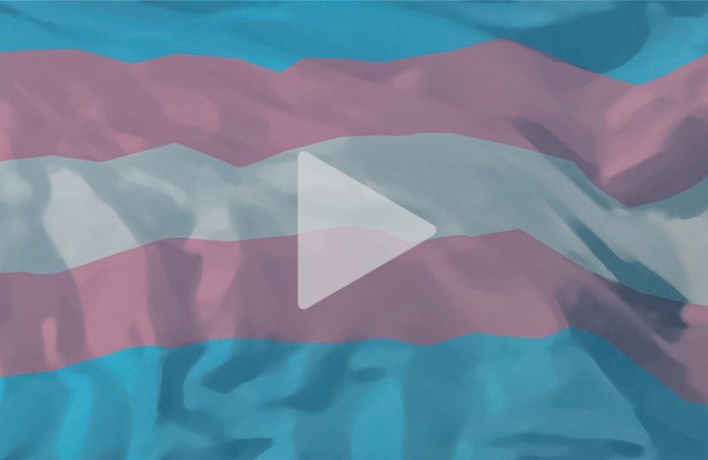 Transgender flag with play button overlayed