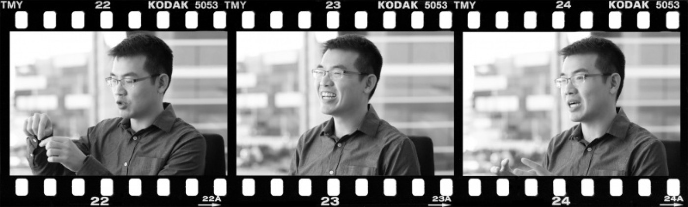 Film strip with three images of Andrew Chang