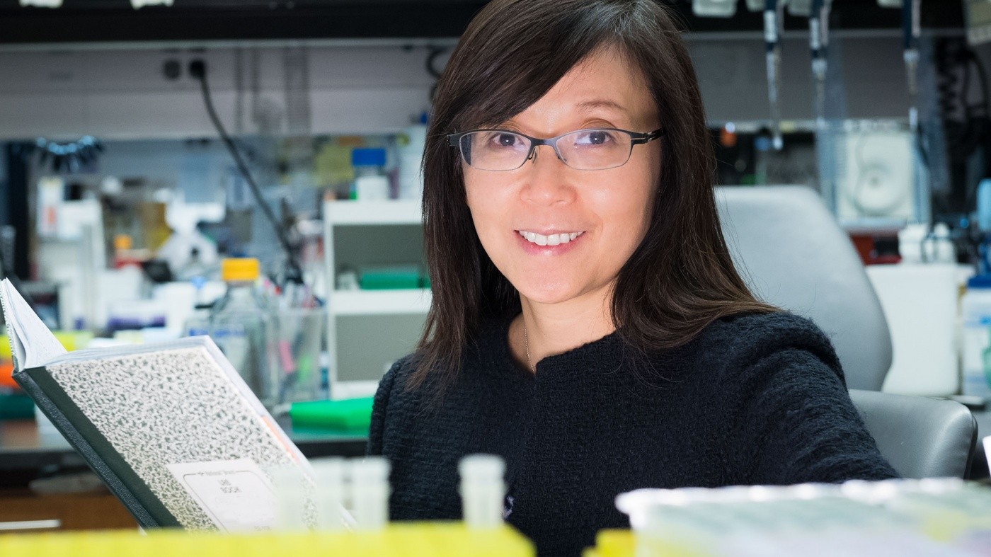 Gladstone scientist Li Gan looking at the camera while working in a lab