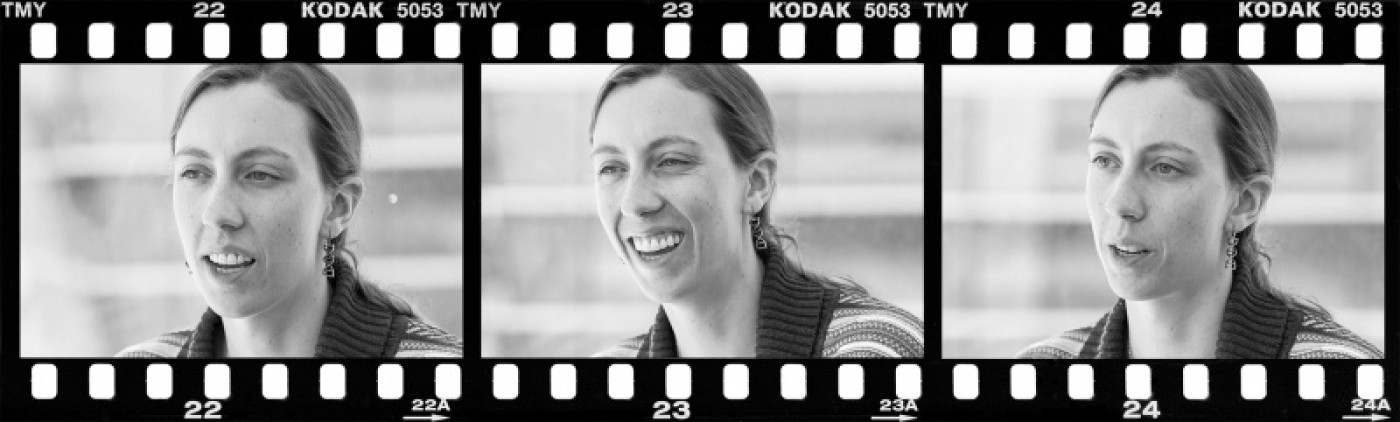 Film Strip of three images of Kathleen Keough