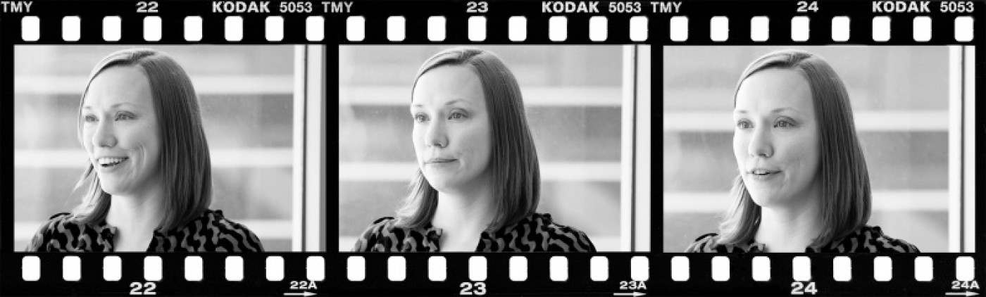 Film strip of three photos with Michelle Sibly