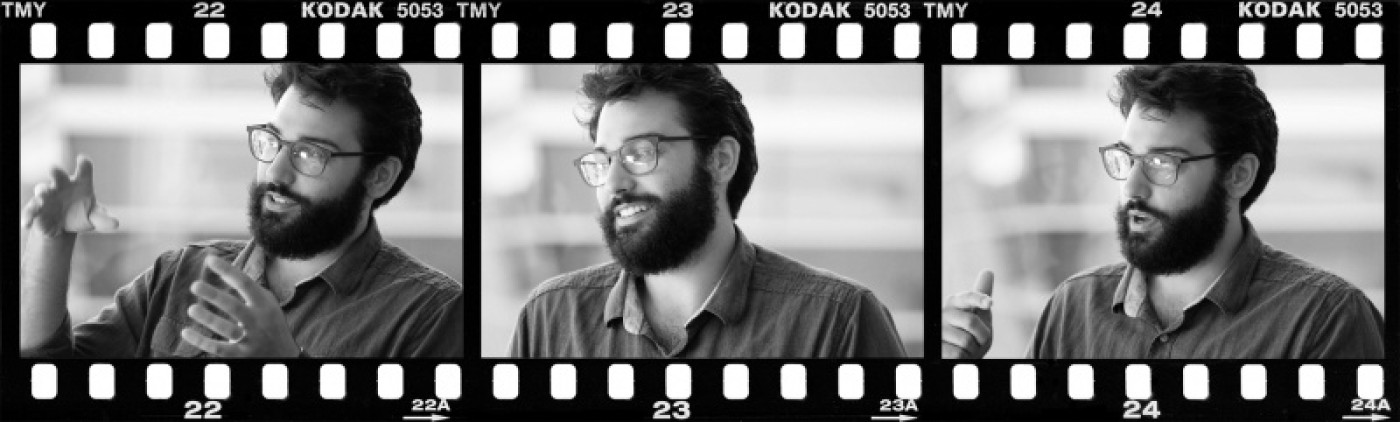 Film strip of three images featuring Ramsey Najm