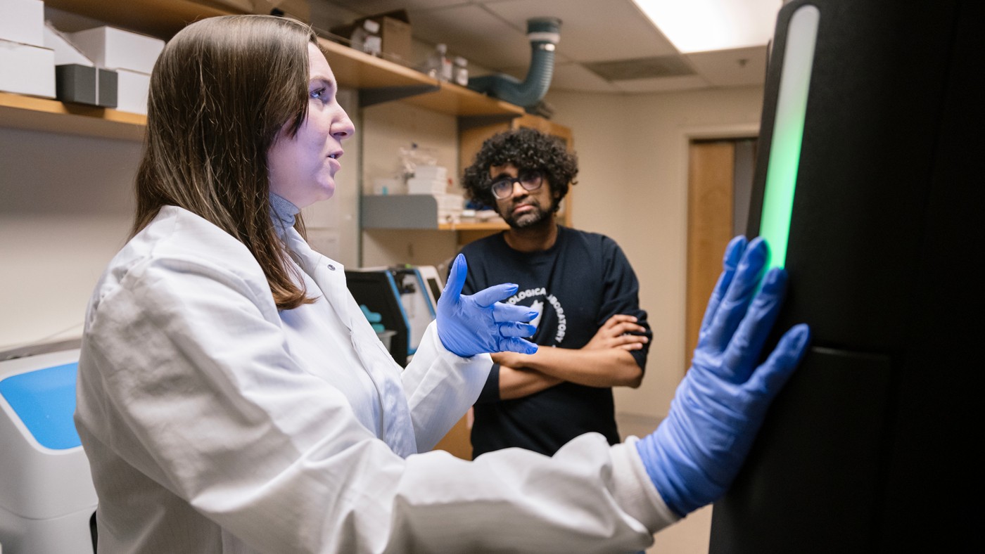 co-first author Megan Ostrowski, left, and senior author Vijay Ramani on the right