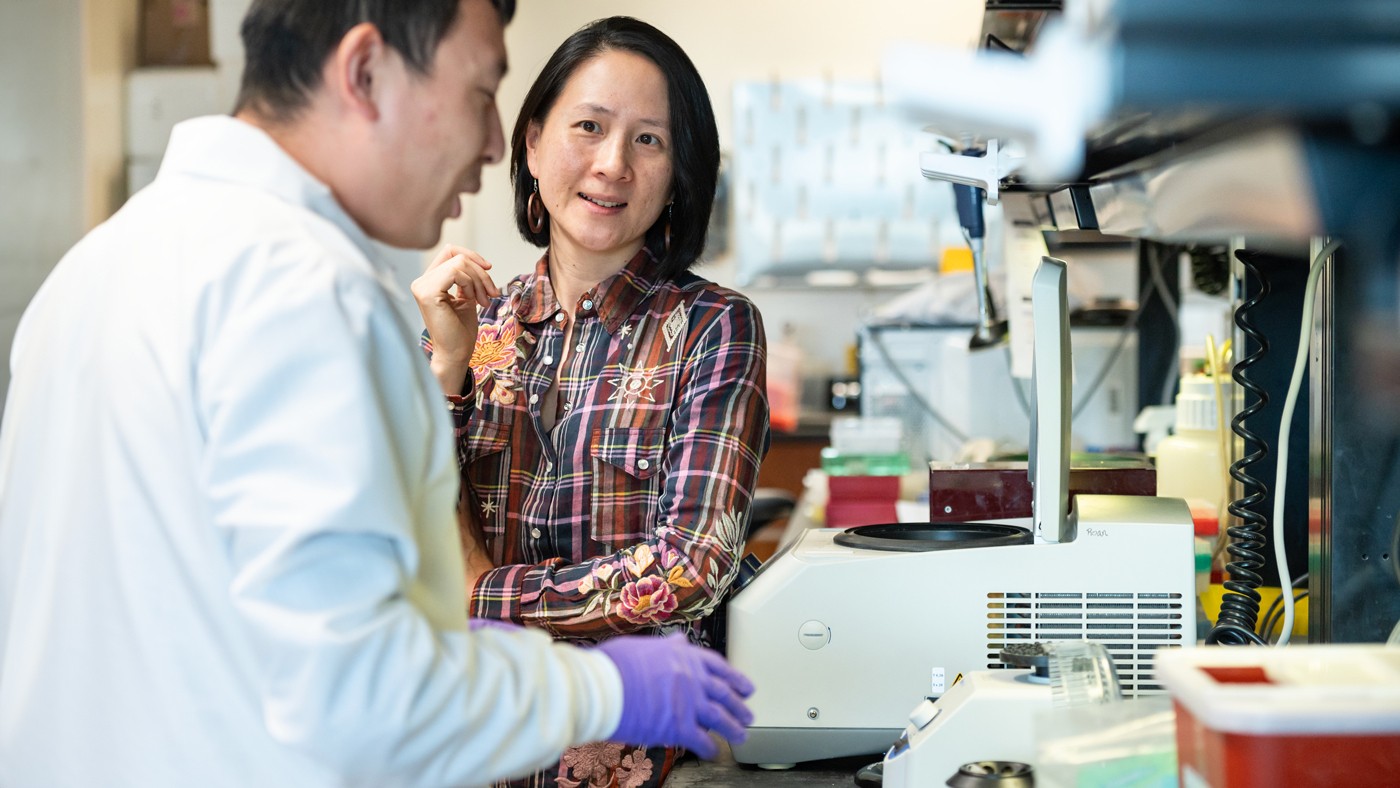 Nadia Roan in the lab at Gladstone Institutes