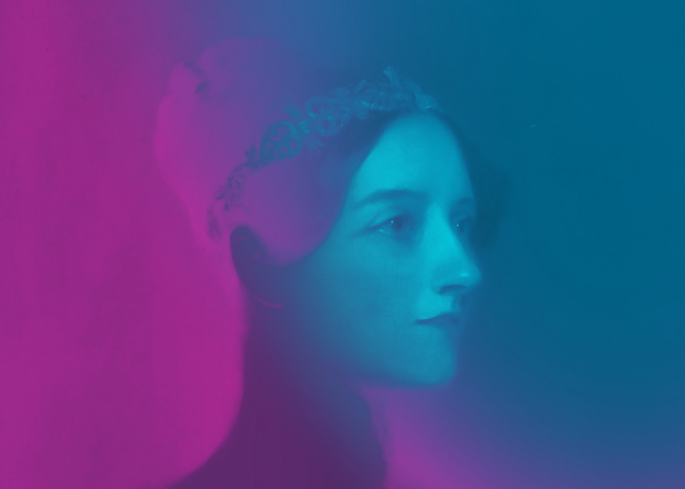 Portrait of Ada Lovelace in purple and blue