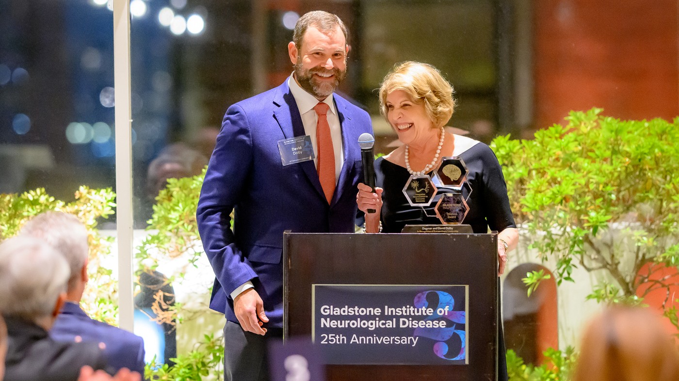 David and Dagmar Dolby at the 25th anniversary dinner for the Gladstone Institute of Neurological Disease
