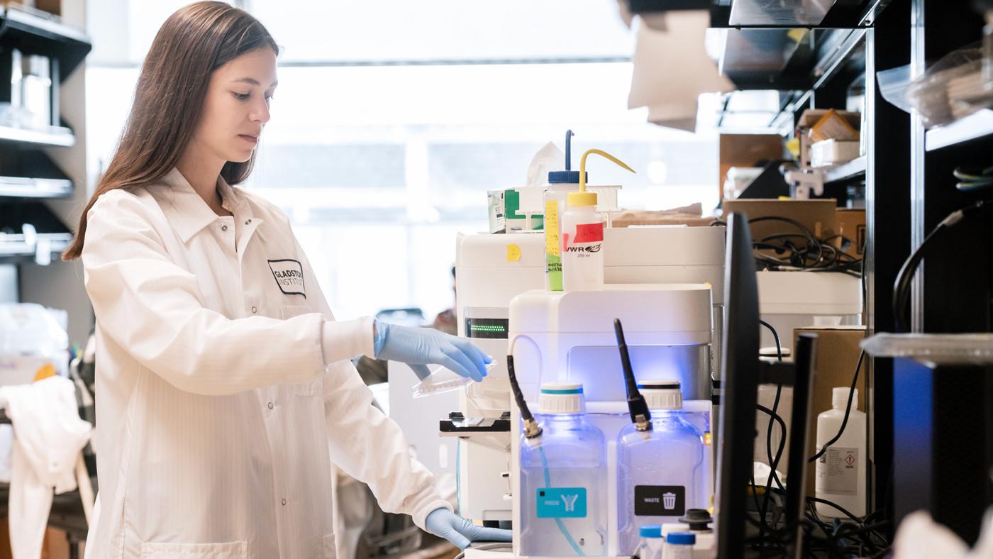 Jenny Umhoefer working in the Marson Lab at Gladstone Institutes
