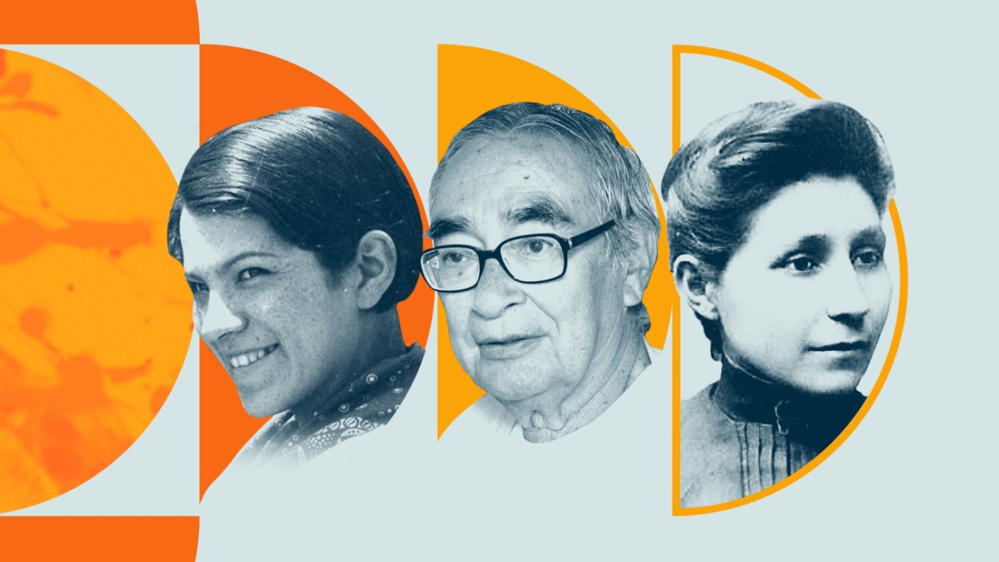 Graphic of 3 Native American scientists including Bertha Parker, Fred Begay, and Susan La Flesche Picotte