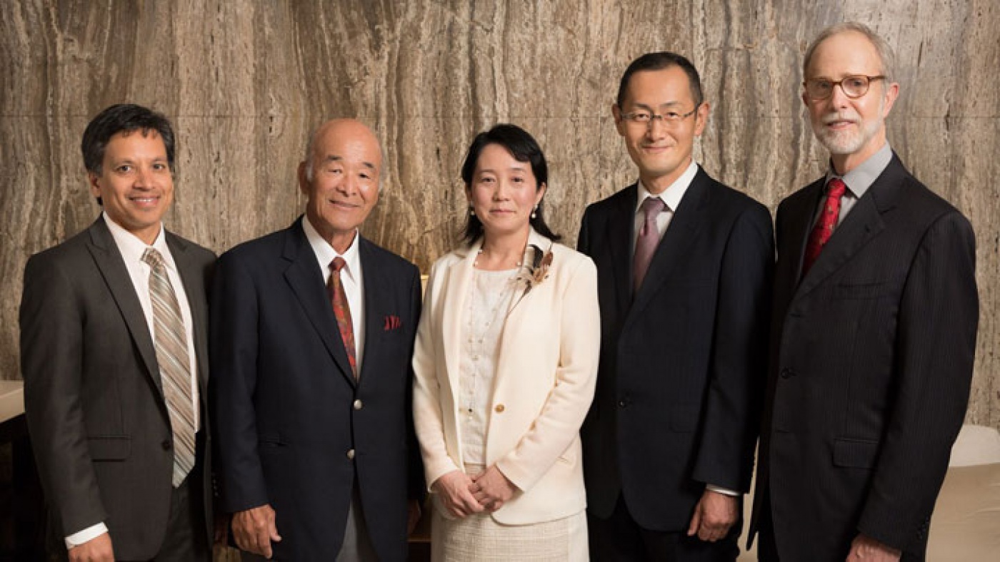 Group photo of Deepak Srivastava, Hiro Ogawa, Masayo Takahashi, Shinya Yamanaka, and Sandy Williams