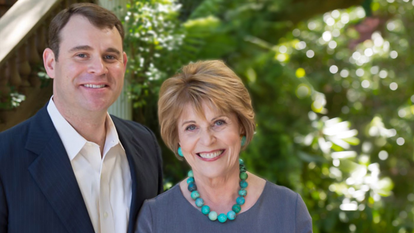 Dagmar and David Dolby in a garden setting