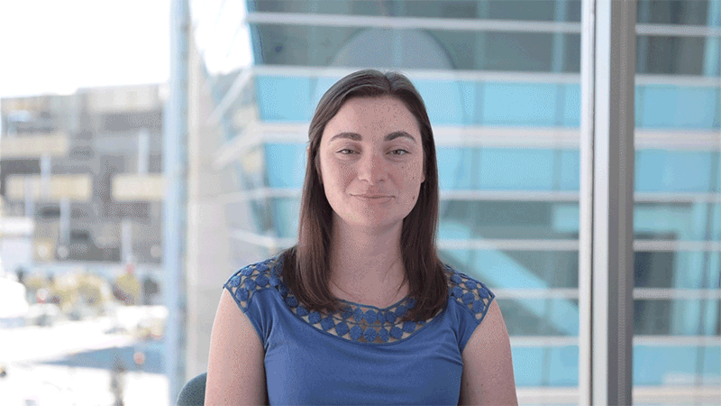 Gif of hannah Watry making a chopping motion with her hand